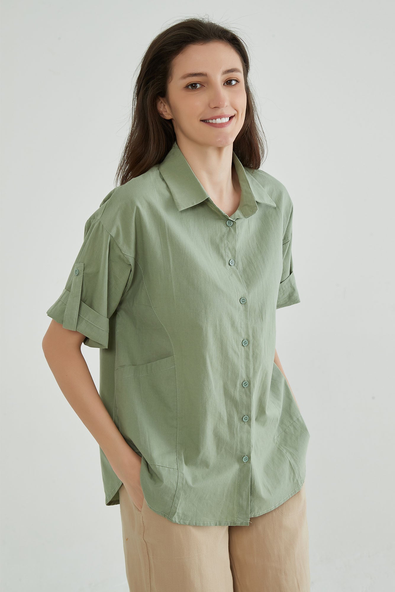 Granite Green Puff Sleeves Blouse - Whisper Mint